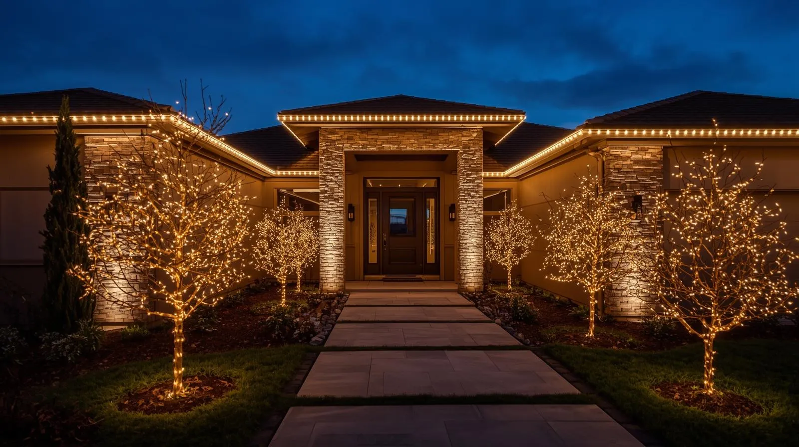 Wrapped Heritage Oak Tree - Holiday Lighting